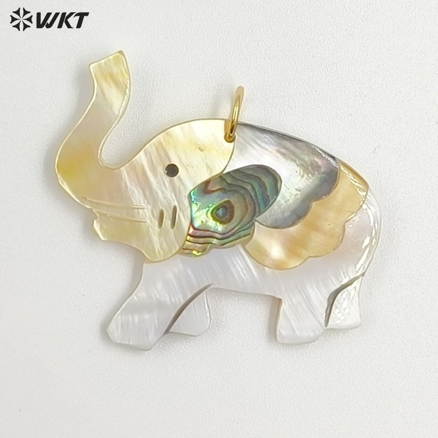 WT-JP460 Wonderful Gold Plated Multiple Designs Natural Shell Elephant Owl Dog Shape Pendant For Friends Gift DIY Making