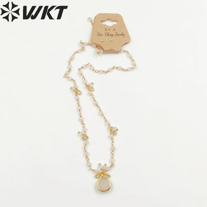 WT-N1431 16+2Inch Extend Chain Long Vubic Zircon Stone18k Yellow Gold Beads Necklace Gemstone Casual Long Statement Necklace