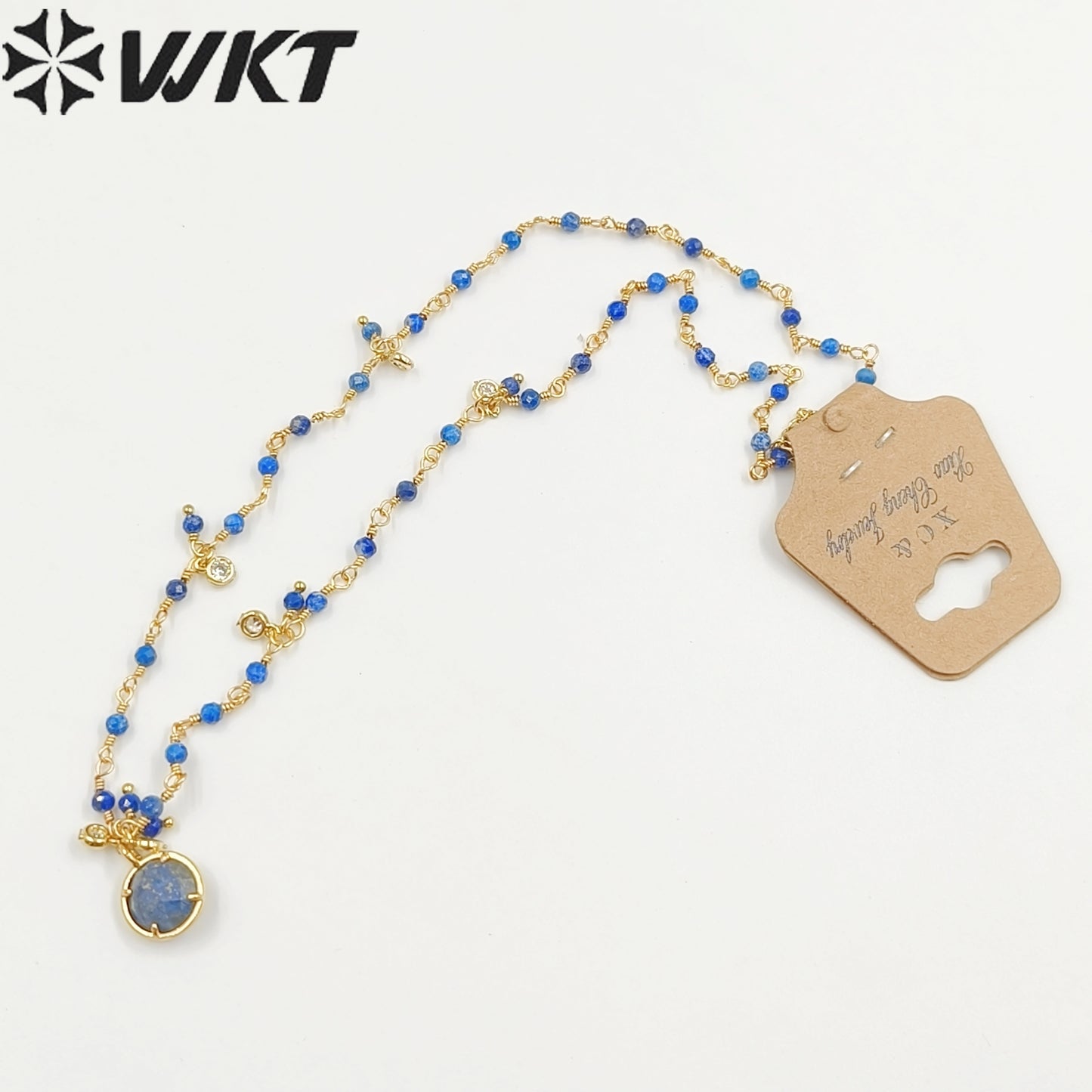 WT-N1431 16+2Inch Extend Chain Long Vubic Zircon Stone18k Yellow Gold Beads Necklace Gemstone Casual Long Statement Necklace