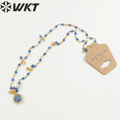 WT-N1431 16+2Inch Extend Chain Long Vubic Zircon Stone18k Yellow Gold Beads Necklace Gemstone Casual Long Statement Necklace