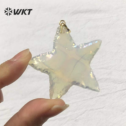 WT-P1774 WKT Fashion Natural Gemstones Aura Opal Pendants Stars Shape White Stone Pendants Necklaces Jewelry Chic Lady