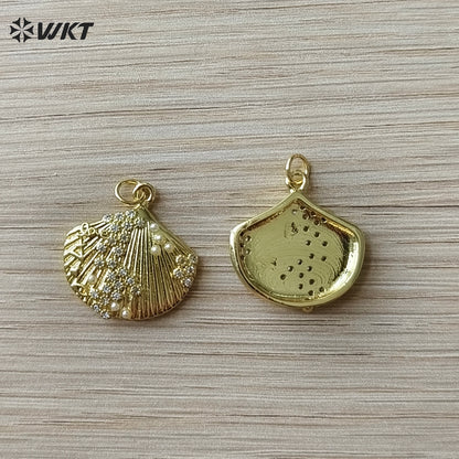 WT-MP321 Wholesale Ocean Series Multi Colors Gold Plated Metal Shell Shape Little Charms Pendant For Necklace Earrings Making