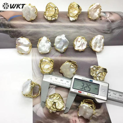 WT-MPR095 Amazing Big Randomly Shape Natural Freshwater Pearl Claw Setting Gorgeous Women Jewelry Rings