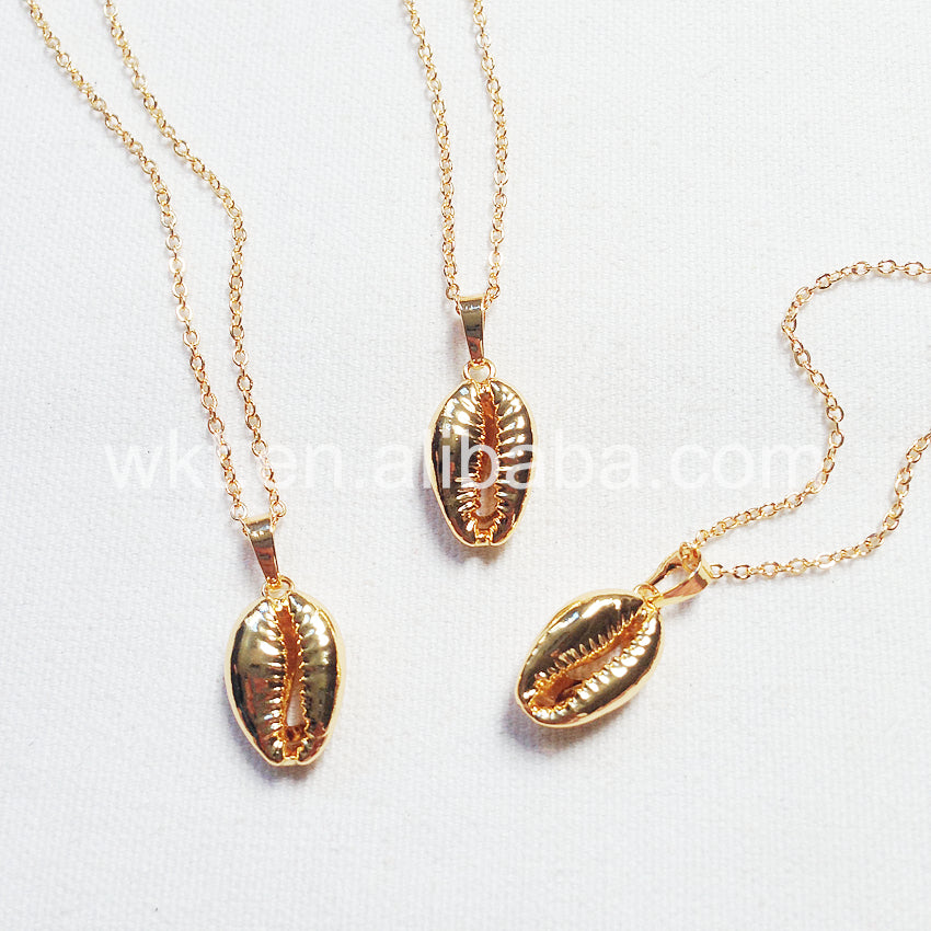 WT-JN002 Wholesale Natural Sea Shell Tiny Cowrie Choker Necklace 18k Real Gold Plated Cowrie Shell Conch Necklace