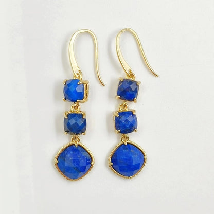 WT-E734 Elegant Colorful Gemstone Wire Wrapped Long Charming in Drop Earrings Women Triple Pendant Earrings