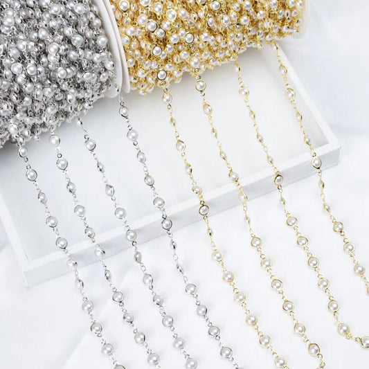 WT-RBC220 Amazing Unique Artificial Pearl Beads Jewelry Chain Women DIY Handmade Round Beads Necklace Chain in 5 Meters