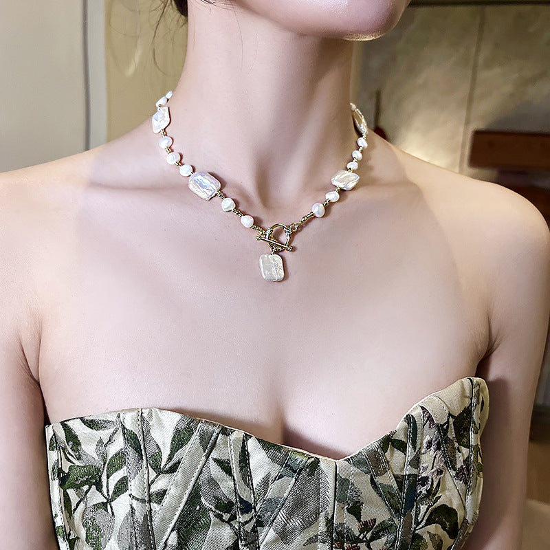 WT-JN383 1PC Gorgeous 18K Gold Electroplated Natural Baroque Pearls Necklace As Women Elegant Jewelry Daily Party Matching