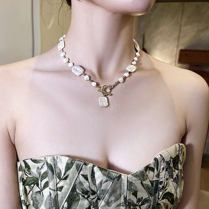 WT-JN383 1PC Gorgeous 18K Gold Electroplated Natural Baroque Pearls Necklace As Women Elegant Jewelry Daily Party Matching