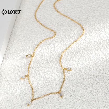 WT-MN1001 New Arrival Gold Electroplated Women Necklace With Cubic Zircon Fashion Style Clavicle Chain Wholesale for Gift