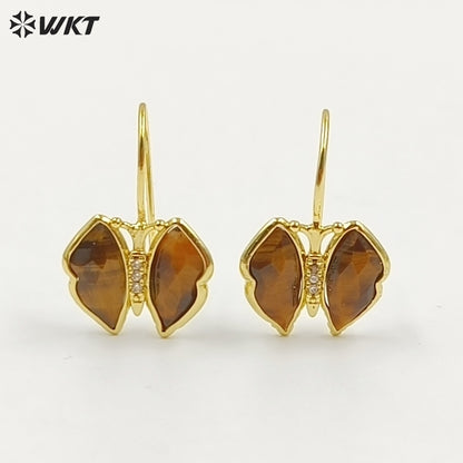 WT-E825 Exquisite Fashion Gold Plated Natural Gemstones Butterfly Shape Little Earrings As Lady Lovely Elegant Jewelry