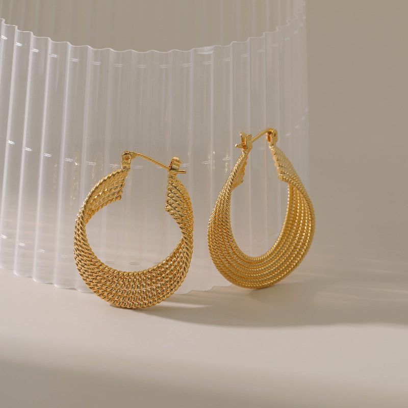 WT-JFE85 WKT Elegant Retro Style Fried Dough Twists Weaving 18k Gold Plated Hoops Fashion Studs Earring Findings