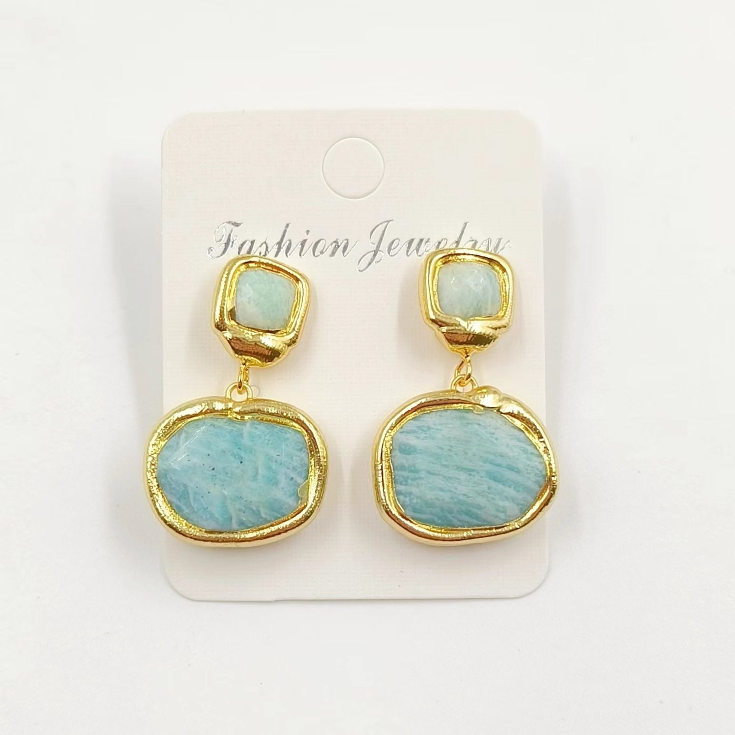 WT-E742 Newest Women Precious Natural Faceted Sun Stone Made in 18K Real Gold Plated Europe Populared Rose Quartz Earrings