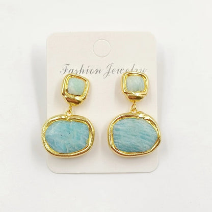 WT-E742 Newest Women Precious Natural Faceted Sun Stone Made in 18K Real Gold Plated Europe Populared Rose Quartz Earrings