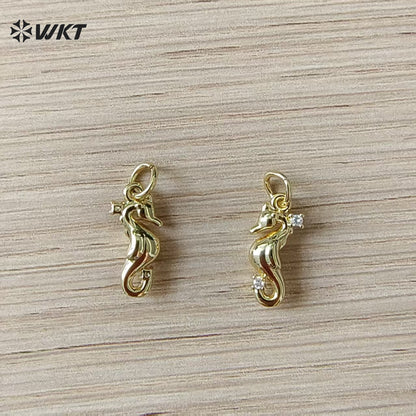 WT-MP324 Exquisite Gold Plated Yellow Brass And Zircon Ocean Series Seahorse Shape Metal Lovely Pendants As Handmade Findings