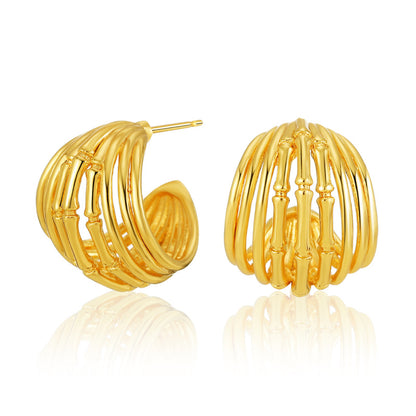 WT-JFE86 WKT Elegant Retro Style Multi-layer Hollowing Out 18k Gold Plated Copper Plating Hoops Fashion Studs Earring Findings