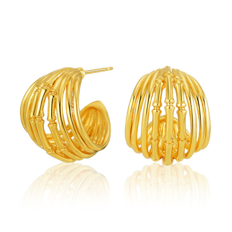 WT-JFE86 WKT Elegant Retro Style Multi-layer Hollowing Out 18k Gold Plated Copper Plating Hoops Fashion Studs Earring Findings