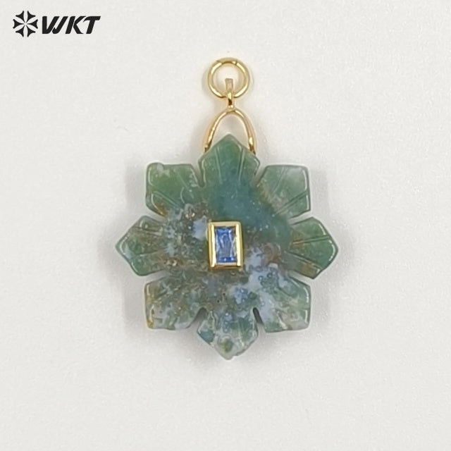 WT-P2095 Romantic Colorful Natural Gemstones And Zircon Snowflake Shape Charm Pendants As Lady Handmade Earrings Findings