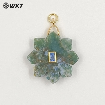 WT-P2095 Romantic Colorful Natural Gemstones And Zircon Snowflake Shape Charm Pendants As Lady Handmade Earrings Findings