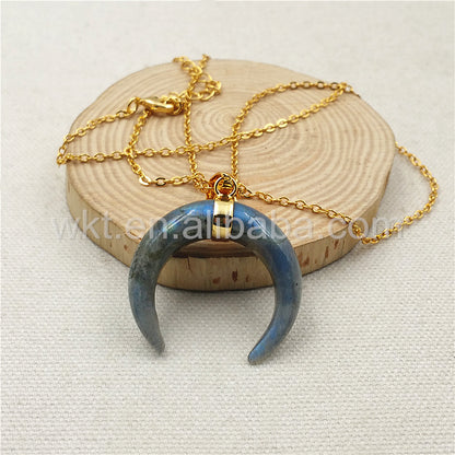 WT-N853 New Natural Labradorite Stone Necklace with 18" Gold Chain Necklace Stone Necklace Jewelry in High Quality