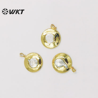 WT-JP303 Lovely Delicate Pendant Round 18k Gold Plated Vintage Pendant Women's Jewelry Accessories Freshwater Pearl Pendant