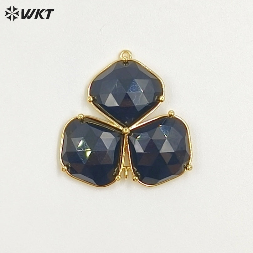 WT-P2129 Beautiful Gold Electroplated Three Natural Gemstones Leaf Shape Pendants As Handmade Jewelry Decorative Findings