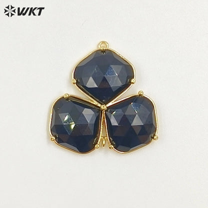 WT-P2129 Beautiful Gold Electroplated Three Natural Gemstones Leaf Shape Pendants As Handmade Jewelry Decorative Findings