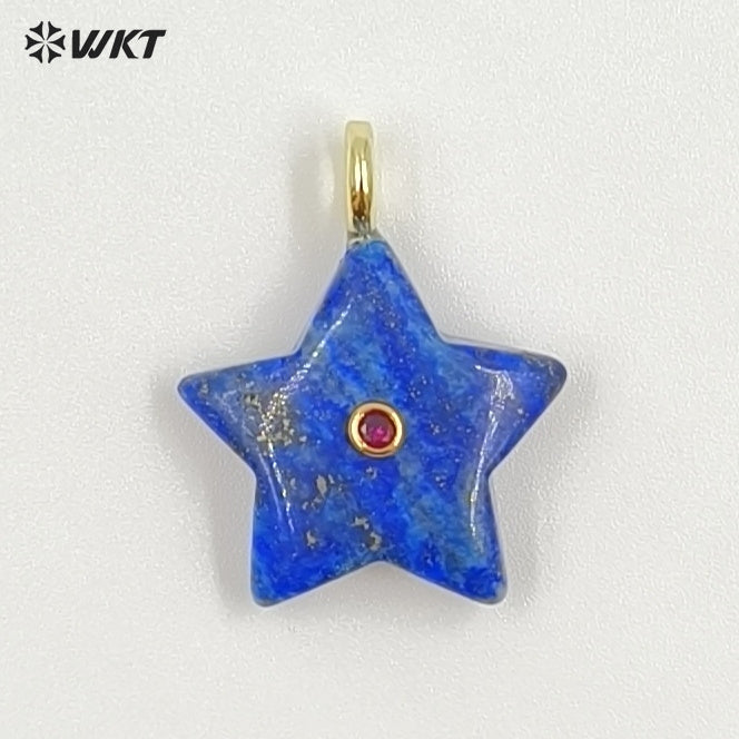 WT-P2099 Trendy Interesting Design Zircon And Natural Gemstones Star Shape Gold Charm Pendants For Lovely Necklace DIY Making
