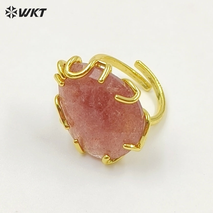 WT-R608 Wholesale Simple Style Gold Electroplated Natural Gemstones Waterdrop Shape Rings For Dance Party Matching Jewelry