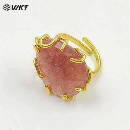 WT-R608 Wholesale Simple Style Gold Electroplated Natural Gemstones Waterdrop Shape Rings For Dance Party Matching Jewelry