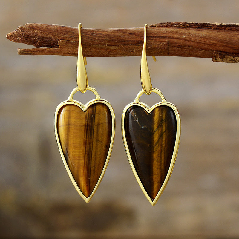 WT-E784 Lovely Design Gold Plated Earrings With Natural Rose Quartz Stone Heart Shape Fashion Ladies Jewelry Wholesale