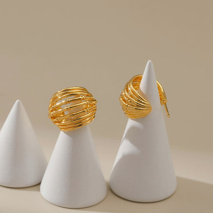 WT-JFE86 WKT Elegant Retro Style Multi-layer Hollowing Out 18k Gold Plated Copper Plating Hoops Fashion Studs Earring Findings