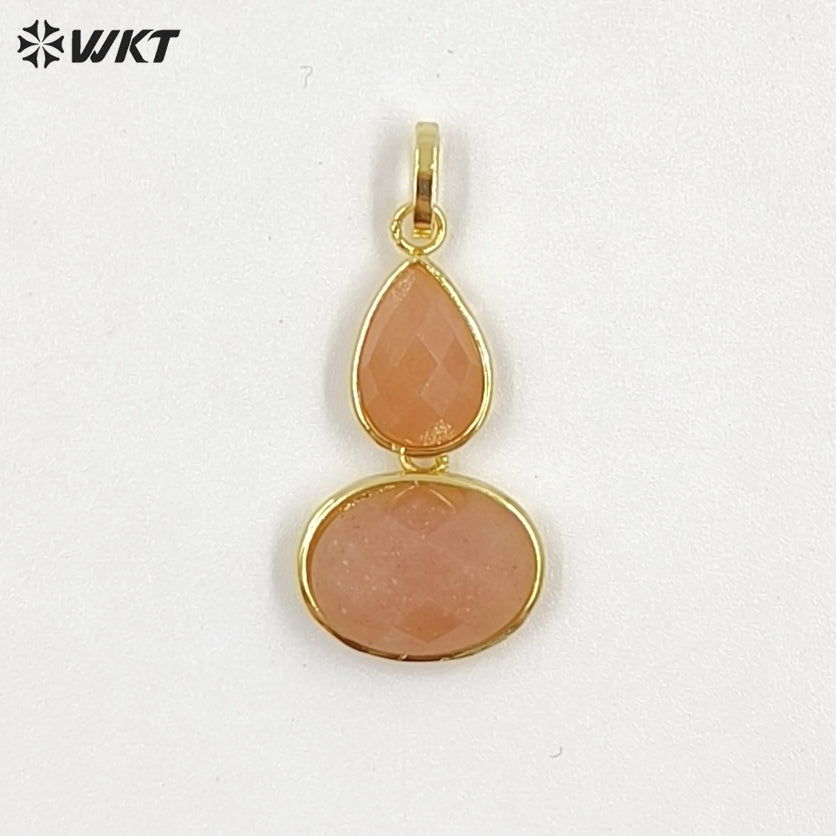 WT-P2128 Delicate 18K Gold Plated Various Natural Gemstones Gourd Shape Charms Pendants For Lady Necklace Making Decorative