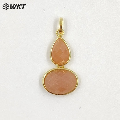 WT-P2128 Delicate 18K Gold Plated Various Natural Gemstones Gourd Shape Charms Pendants For Lady Necklace Making Decorative
