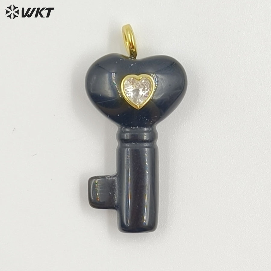 WT-P2057 New Fashion Heart Shape Colorful Zircon And Natural Gemstones Carved Key Pendants For Friend Lovely Gift Making