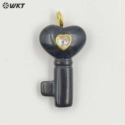 WT-P2057 New Fashion Heart Shape Colorful Zircon And Natural Gemstones Carved Key Pendants For Friend Lovely Gift Making
