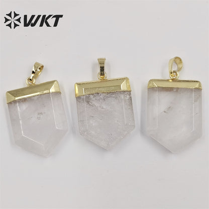 WT-P1829 Women Spirit Healing Crystal Stone Quartz Point Pendant Simple Faceted Spike Shape Crystal Pendant with Resist Tarnish