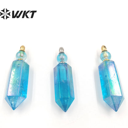 WT-P1785 Colorful Natural Aura Blue Hexagonal Prism Gem Pendant Fashion Avantgarde Pendant Crystal Quartz Pendant