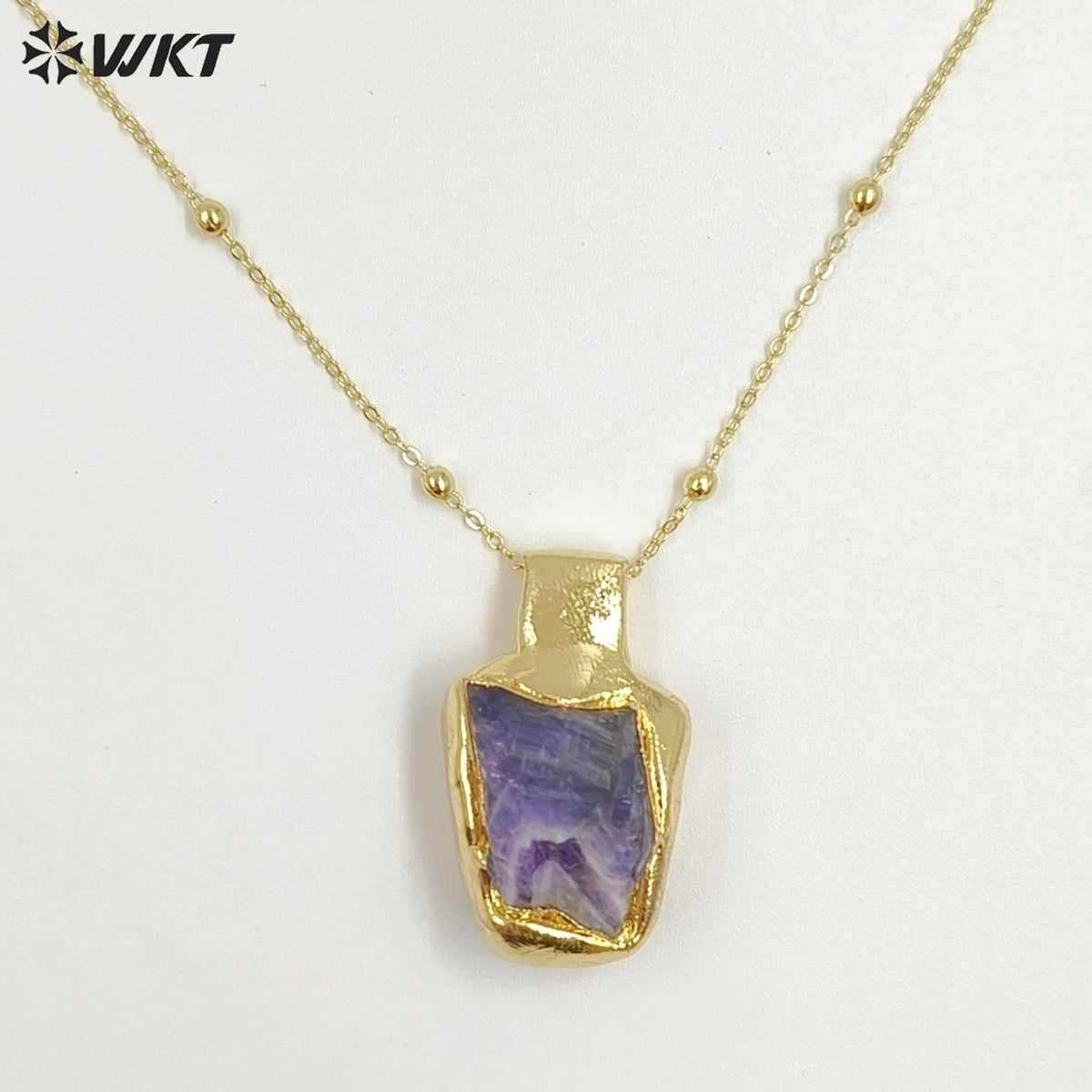 WT-N1500 Exquisite Gold Electroplated Natural Quartz And Turquoise Stone Irregular Pendant Necklace For Women Daily Decoration