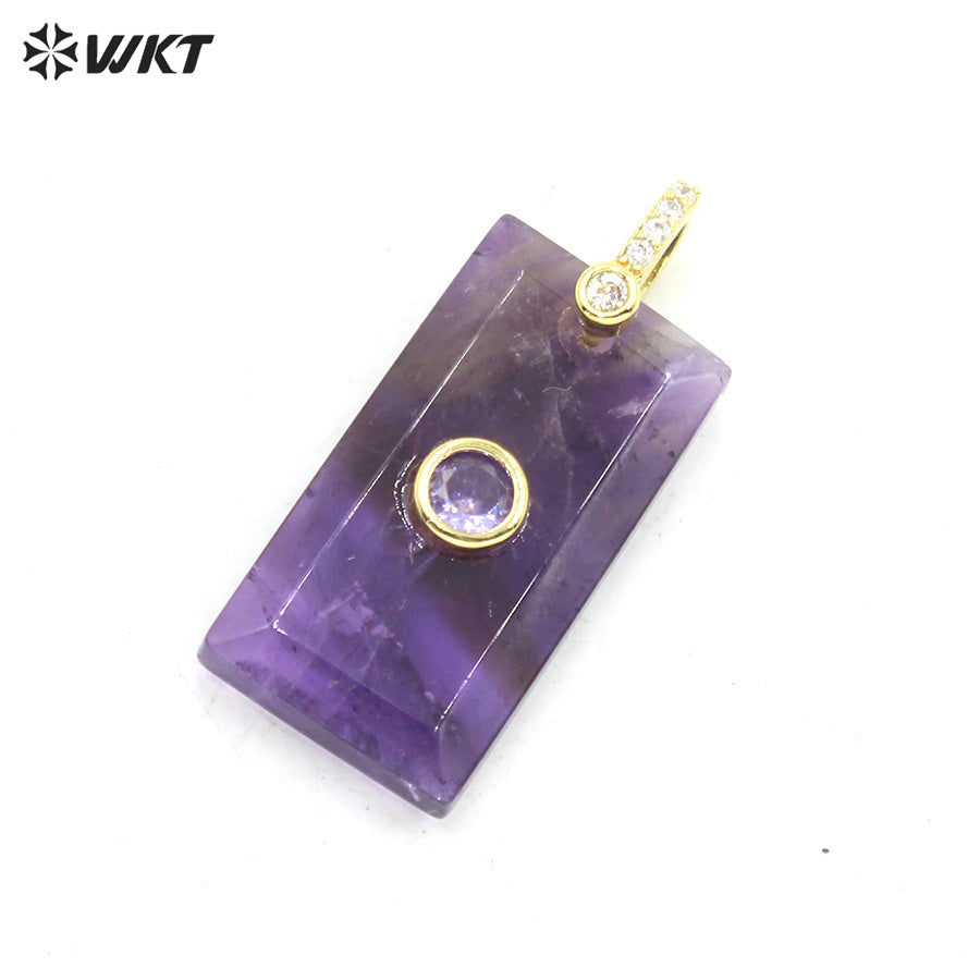 WT-P2124 Factory Wholesale Zircon And Various Natural Gemstones Rectangle Facted Pendants For Female Fashion Necklace Design