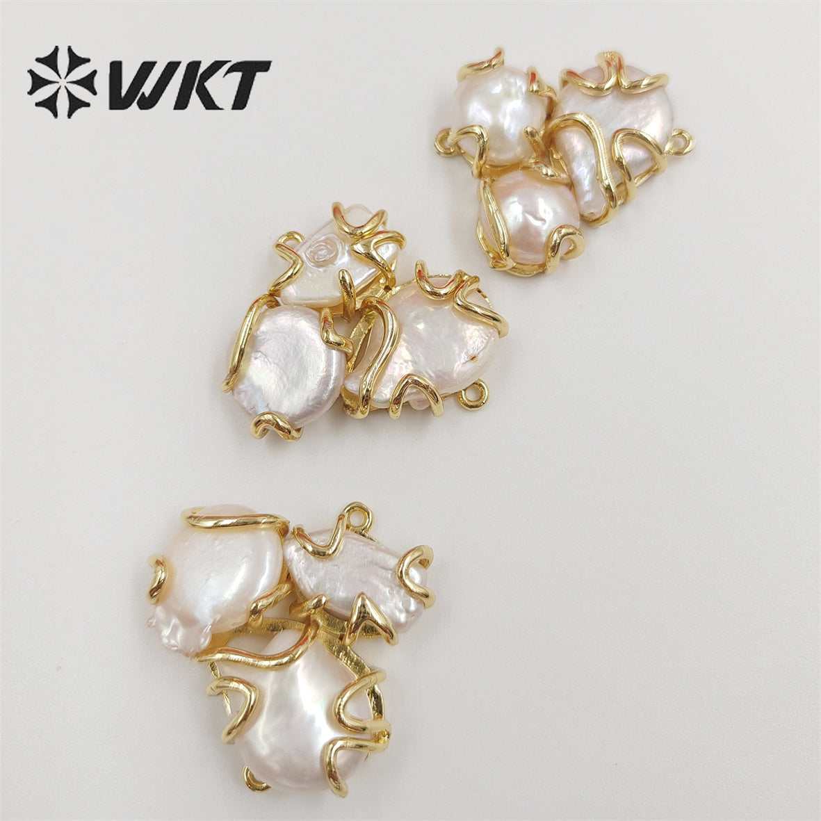 WT-JP307 Unique Triple Freshwater Pearl Pendant 18k Real Gold Plated Claw Prong Setting Pearl Findings for Jewelry Making