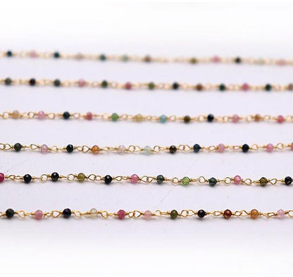 WT-RBC190 Wholesale Fashion Gold Electroplated Colorful Natural Tourmaline Beads Chain Handmade Stone Made Rosary Beads Chain