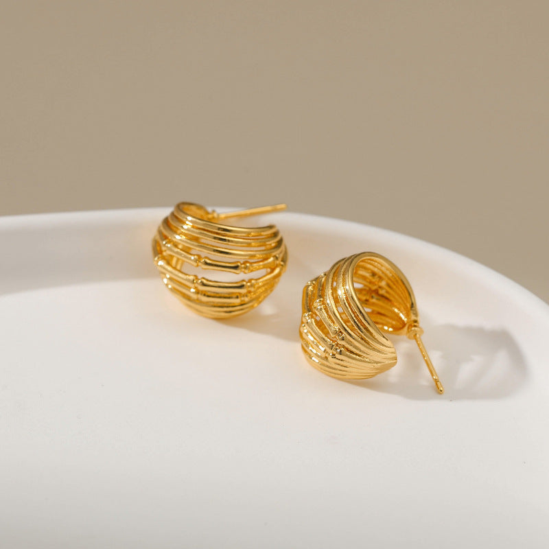 WT-JFE86 WKT Elegant Retro Style Multi-layer Hollowing Out 18k Gold Plated Copper Plating Hoops Fashion Studs Earring Findings
