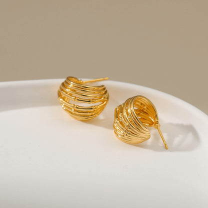 WT-JFE86 WKT Elegant Retro Style Multi-layer Hollowing Out 18k Gold Plated Copper Plating Hoops Fashion Studs Earring Findings