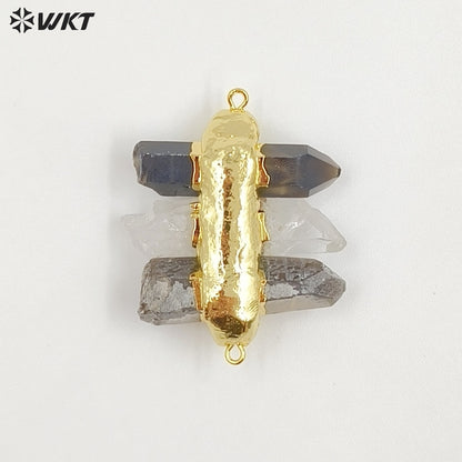 WT-P1612 WKT New Design Gold Electroplated Natural Crystal Quartz Pendant Lady Fashion Double Loops Stone Pendant