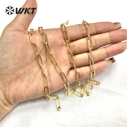 WT-BFN025 WKT Beautiful and Elegant High Quality Punk Choker Women Gold Electroplated Big Link Chain Necklace Metal Necklace