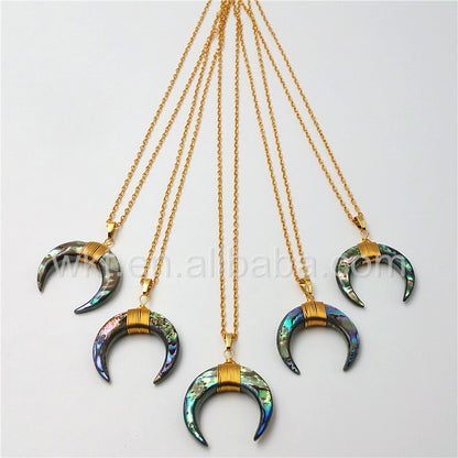 WT-N810 Wholesale Handmade Wire Wrapped Charm Abalone Shell Necklace Natural Crescent Abalone Shell Pendant Necklace