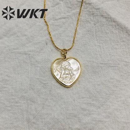 WT-JN162 Virgin Mary Fashion Heart Shape Real Gold Seashell Necklace Christian Religious Necklace Marine Life Jewelry