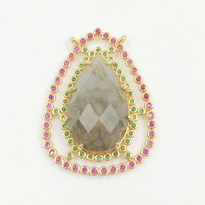 WT-MP258 Newest Charming Cubic Zircon Stone Connectors for Bracelet Design Women Gold Bezel Double Loops Round Pendant