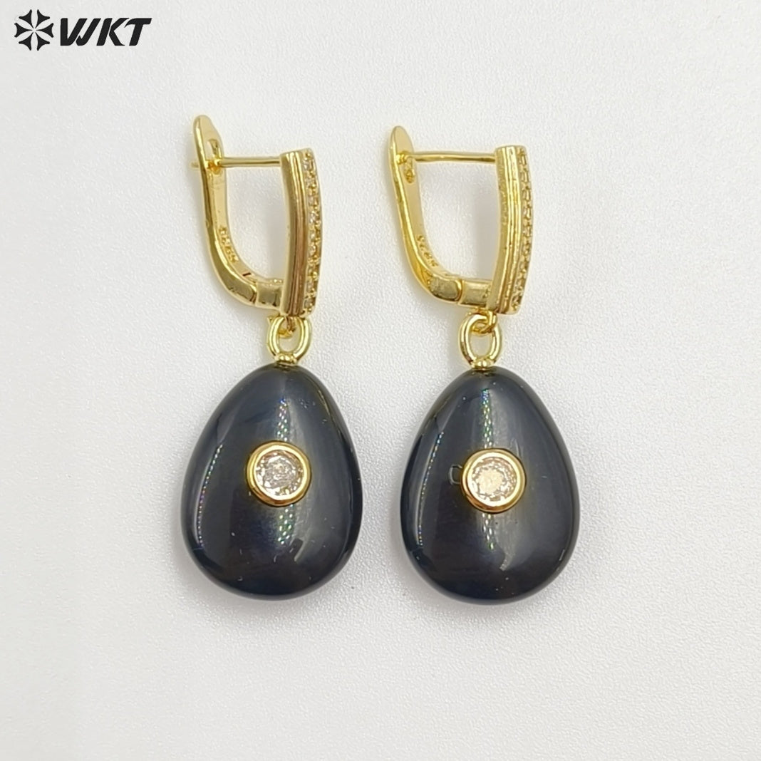 WT-E798 Beautiful Classic Gold Plated Natural Gemstones Setting In Zircon Waterdrop Shape Earrings As Lady Daily Decoration