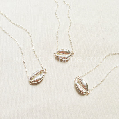 WT-JN016 Wholesale Lovely Charming Silver Plated Cowrie Shell Necklace Fashion Small Connector Shell Necklace